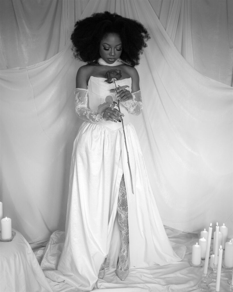 Bride in a studio setting. A Canvas background.
Editorial Wedding Photographer in Edinburgh.