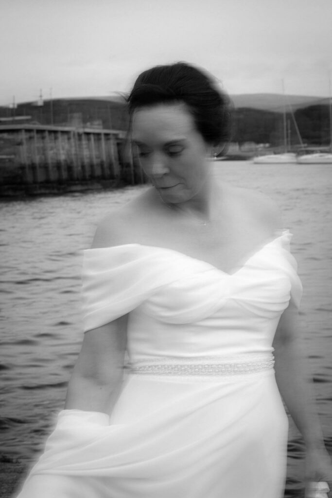 A bride by the sea, blurred 