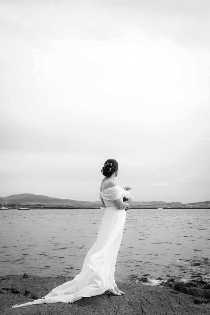A bride looking out to see